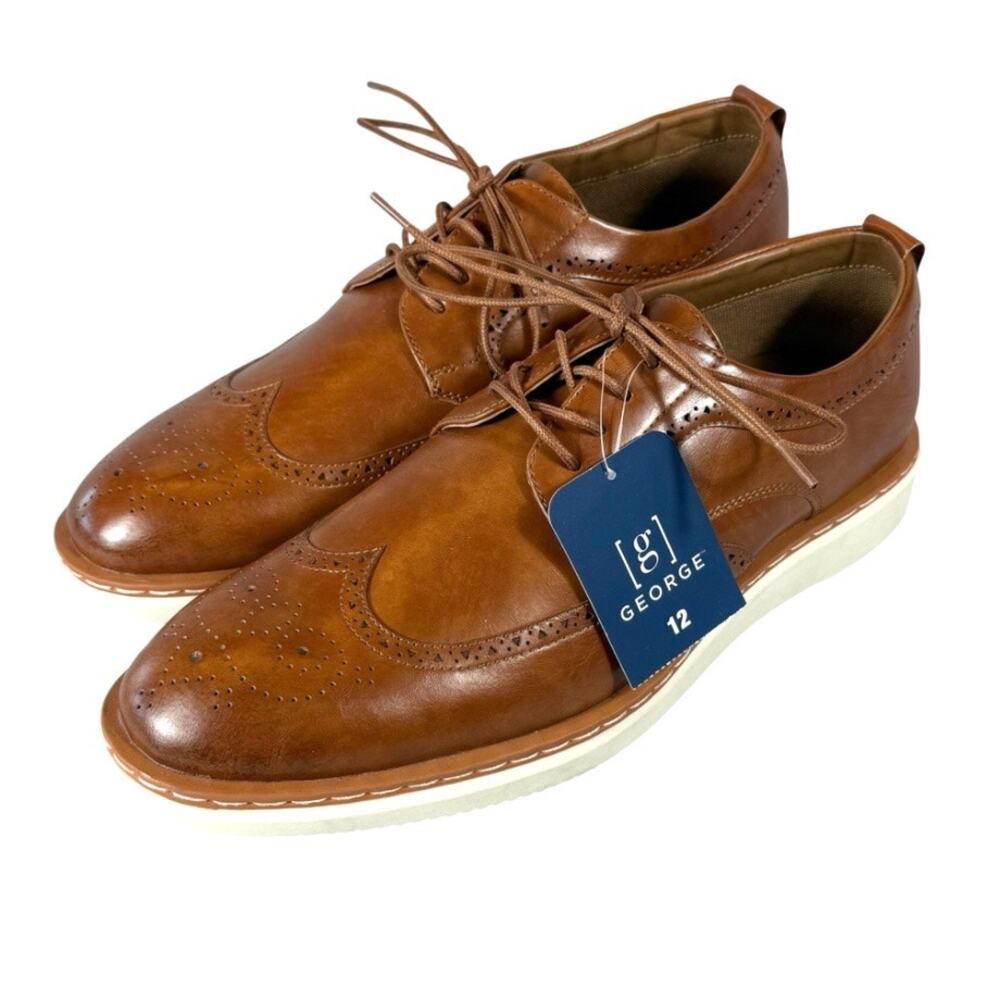 NEW George Jonaah Wingtip Oxford Dress Shoes Mens Size 12 Brown NWT